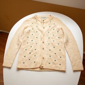 Rich's Vintage Wool Floral Checkered Button-up Sweater Size Small